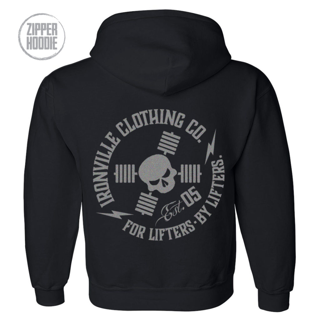 Ironville For Lifters Bodybuilding Zipper Hoodie Black Silver