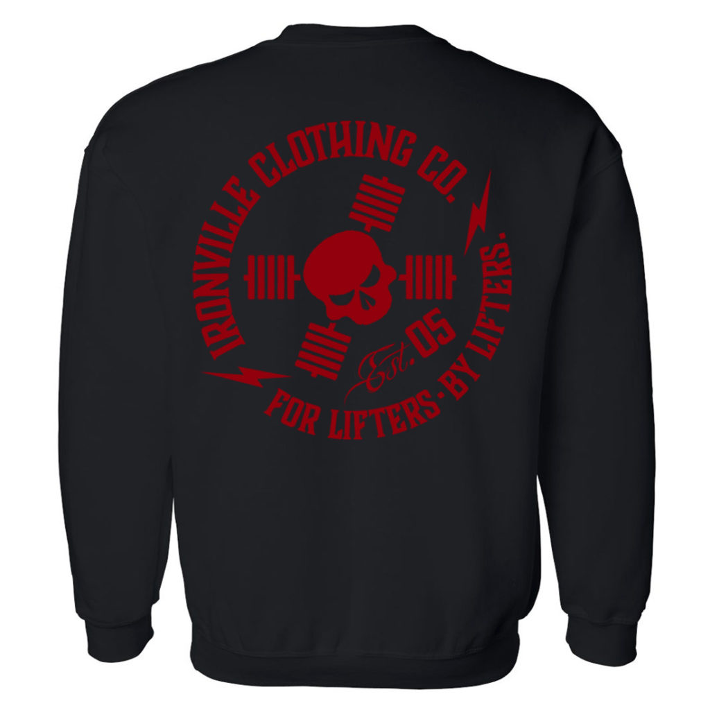 Ironville For Lifters Crewneck Bodybuilding Sweatshirt Black Red