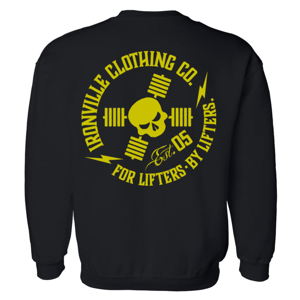 Ironville For Lifters Crewneck Bodybuilding Sweatshirt Black Yellow