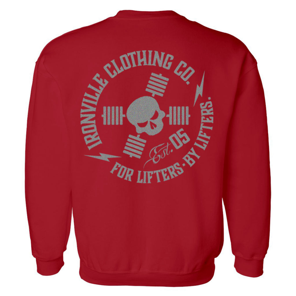 Ironville For Lifters Crewneck Powerlifting Sweatshirt Red Silver