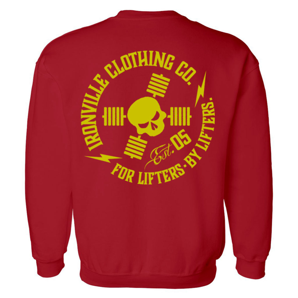 Ironville For Lifters Crewneck Powerlifting Sweatshirt Red Yellow