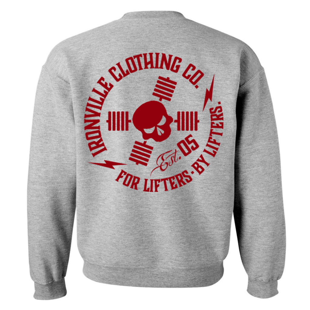 Ironville For Lifters Crewneck Weightlifting Sweatshirt Sport Gray Red