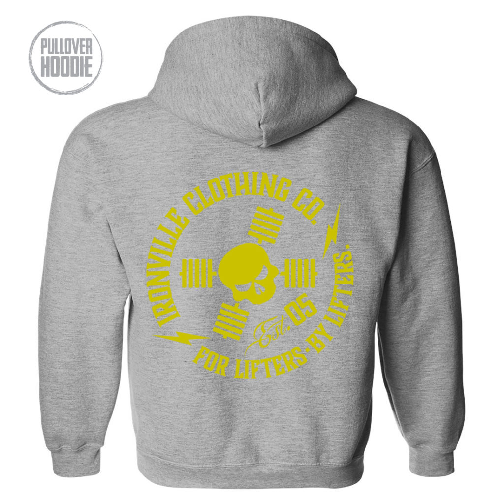 Ironville For Lifters Weightlifting Hoodie Sport Gray Yellow
