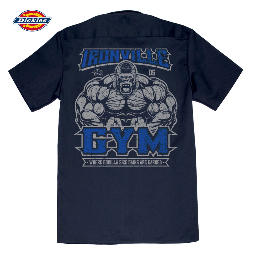 Ironville Gym Where Gorilla Size Gains Are Earned Bodybuilding Gorilla Button Down Shop Shirt Navy Blue New