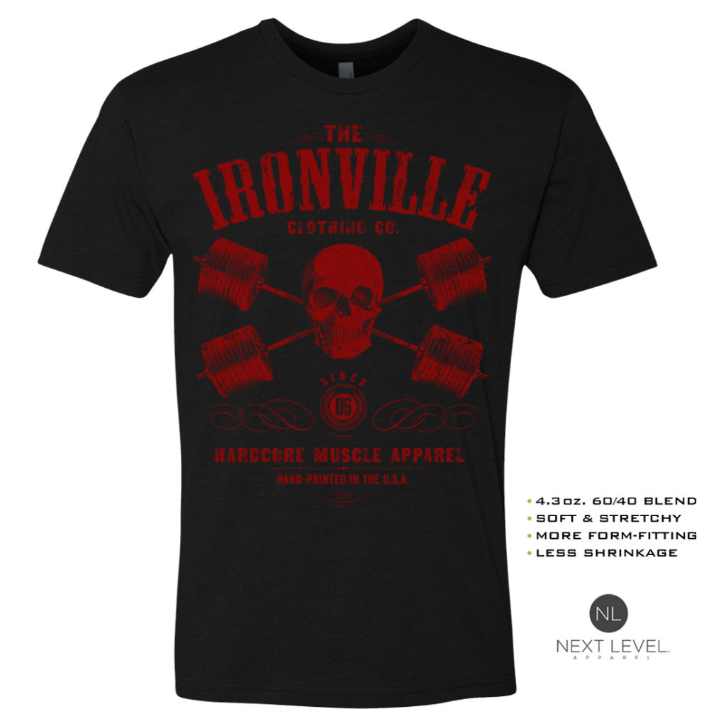 Ironville Limited Edition Heavy Iron Outlaw Skull Soft Blend Preimum T Shirt Red Ink On Front