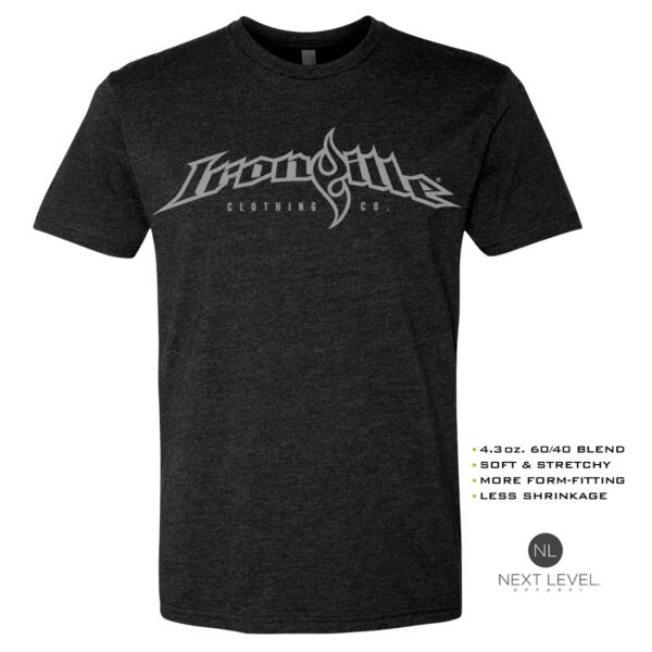 Ironville Weightlifting Soft Blend Fitted T Shirt Silver Chest Logo Charcoal Front